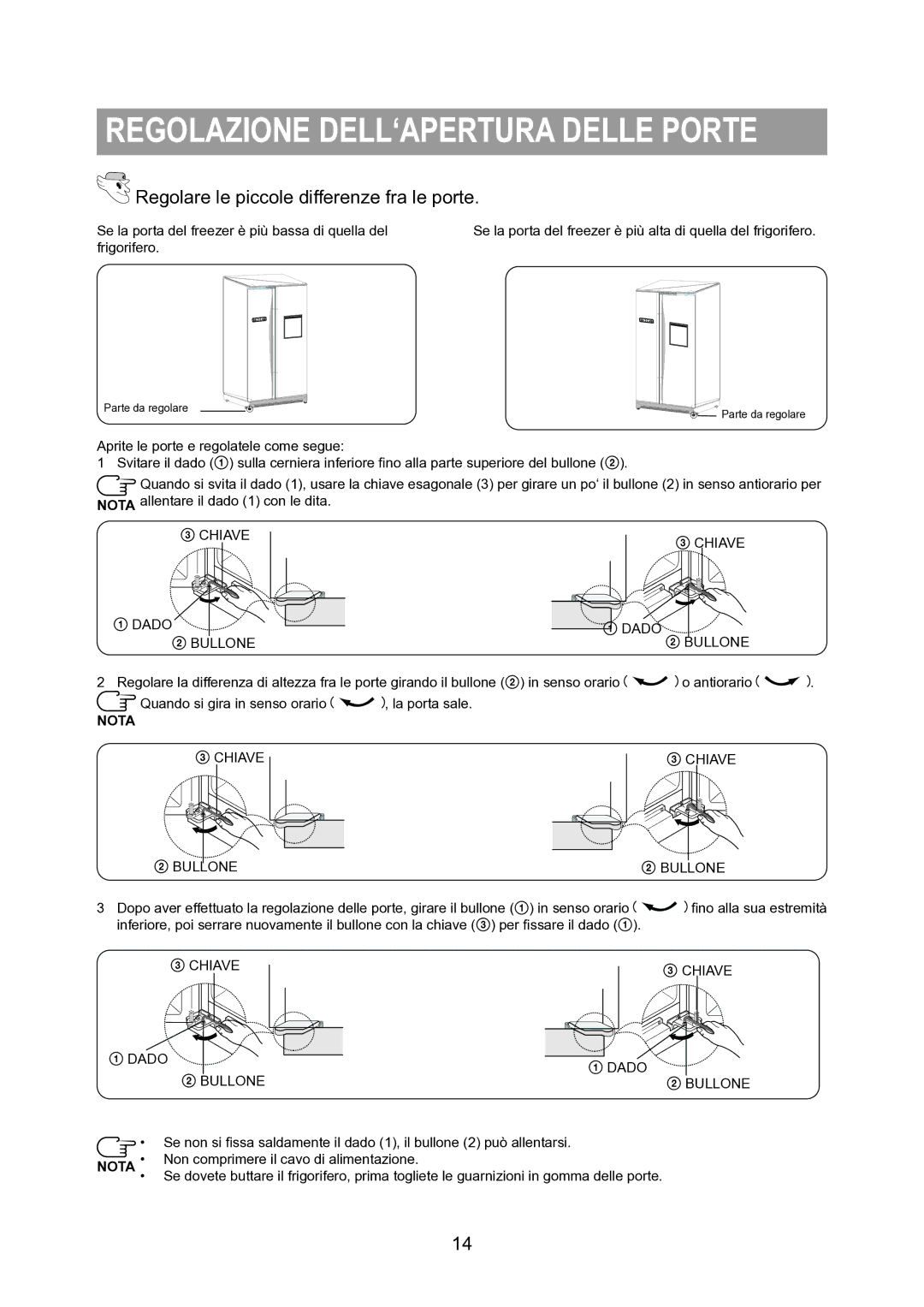 Samsung RS20VRPS5/XET, RS20VRVB5/XET Regolazione DELL‘APERTURA Delle Porte, Regolare le piccole differenze fra le porte 