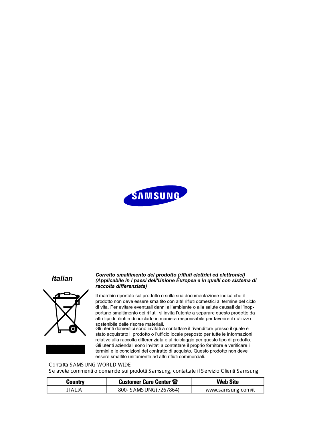 Samsung RS20VRPS5/XET, RS20VRVB5/XET manual Italian 