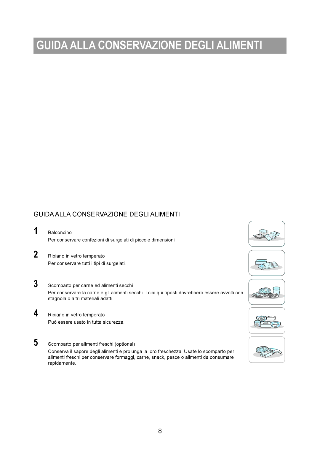 Samsung RS20VRPS5/XET manual Guida Alla Conservazione Degli Alimenti 