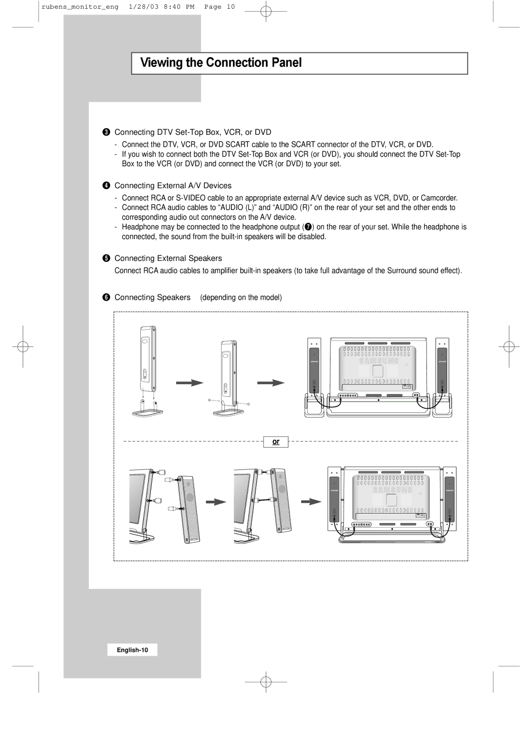 Samsung RS21ASSSS/VNT manual Connecting DTV Set-Top Box, VCR, or DVD 