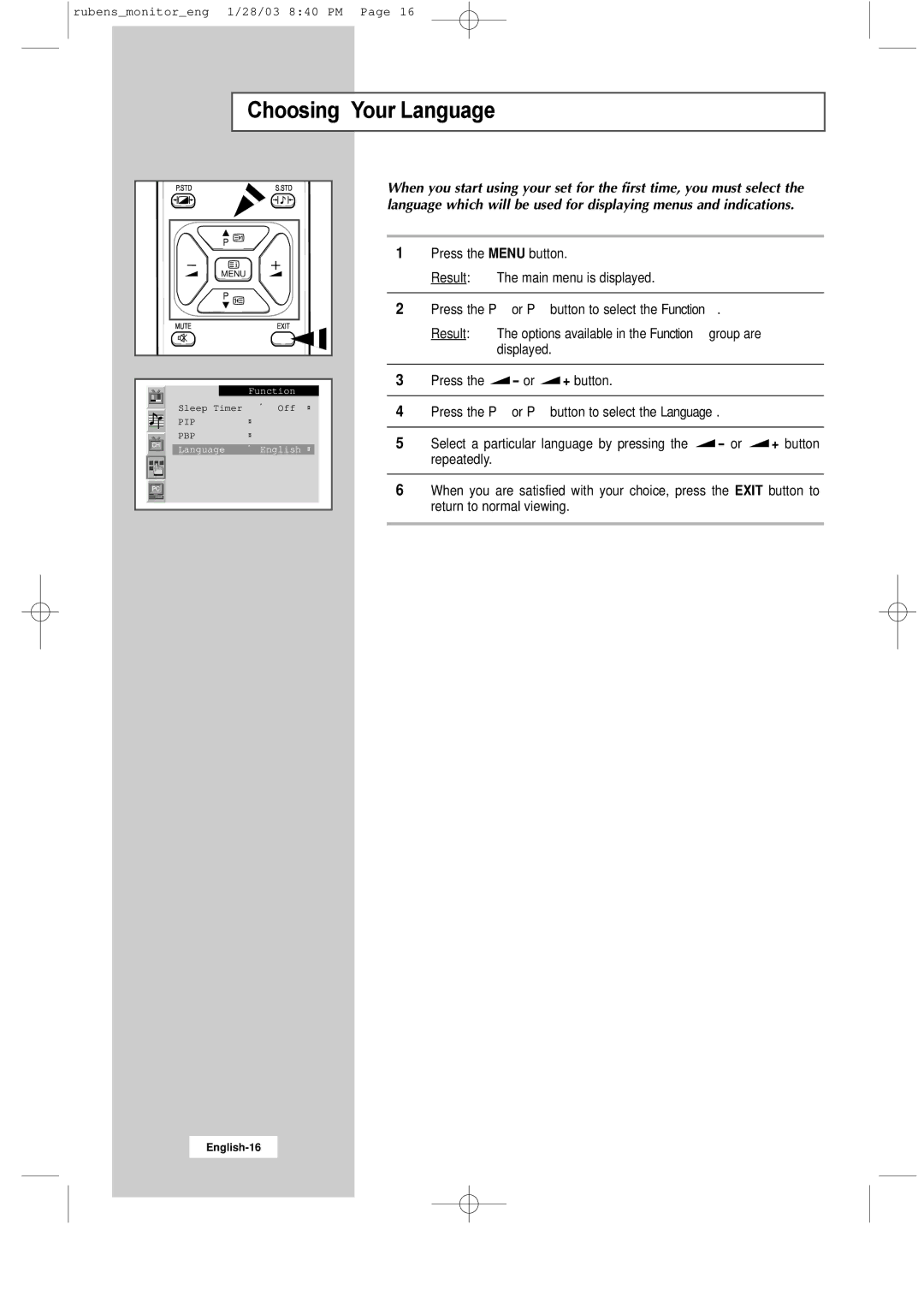 Samsung RS21ASSSS/VNT manual Choosing Your Language 