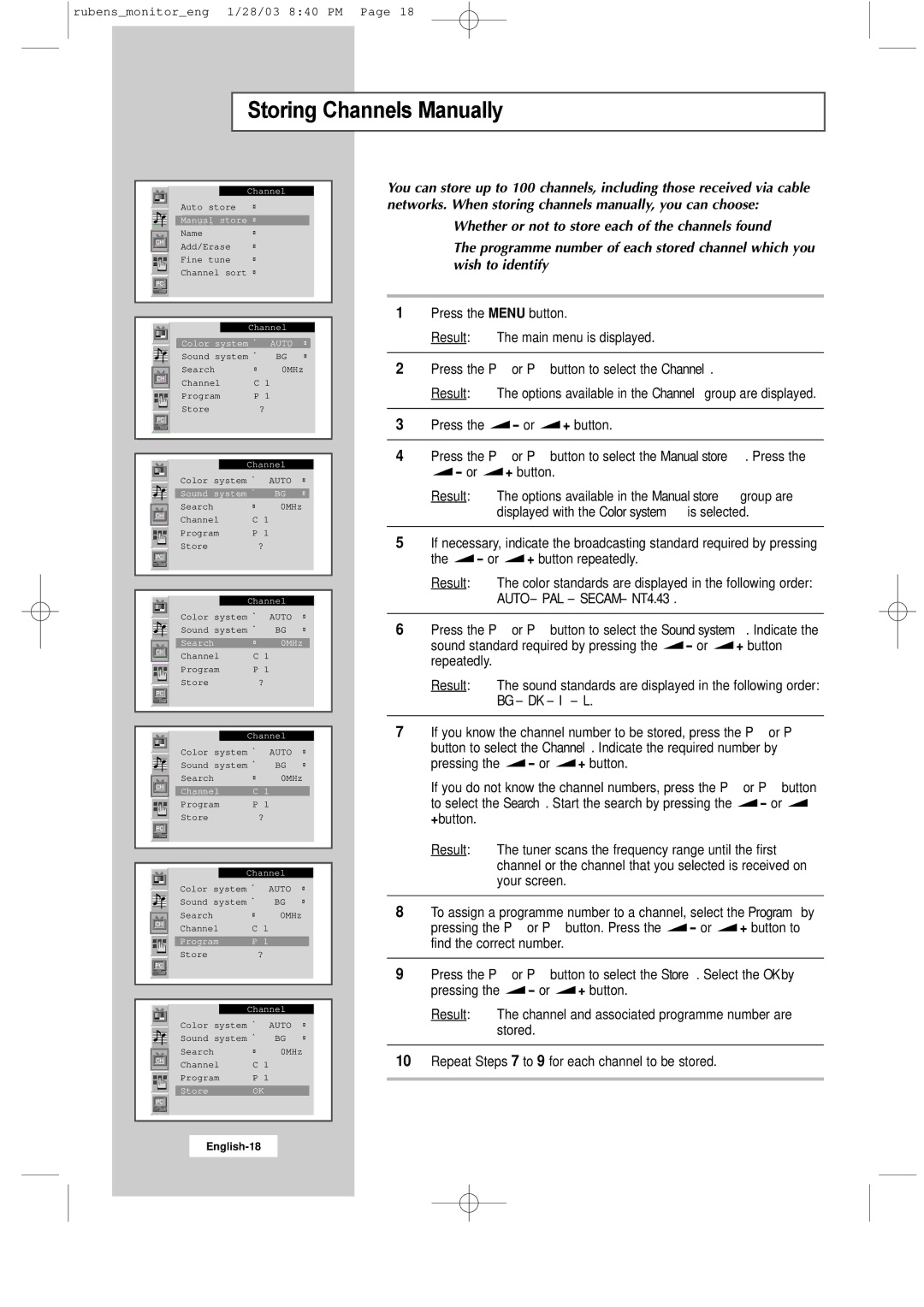 Samsung RS21ASSSS/VNT manual Storing Channels Manually, Auto 