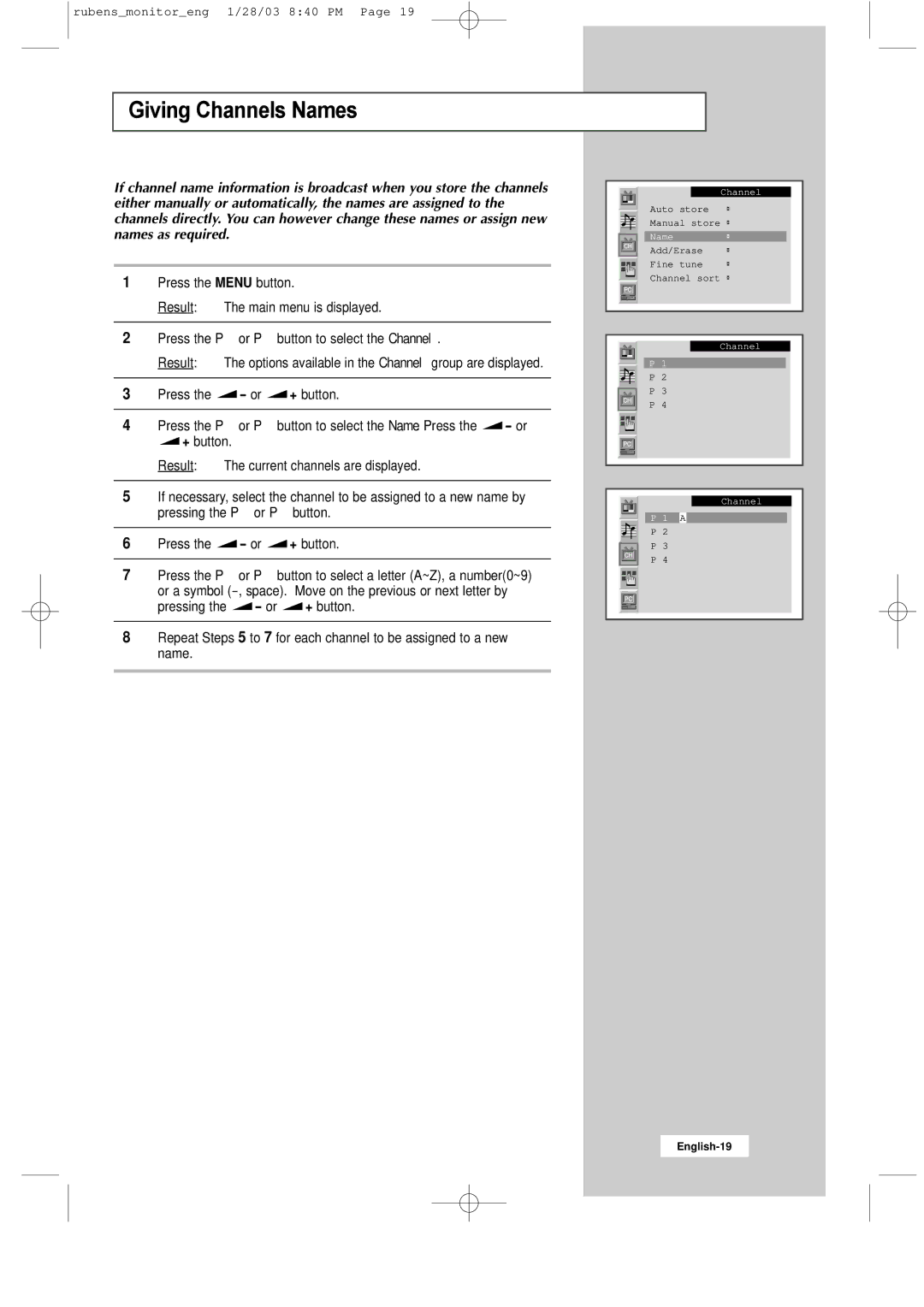 Samsung RS21ASSSS/VNT manual Giving Channels Names 