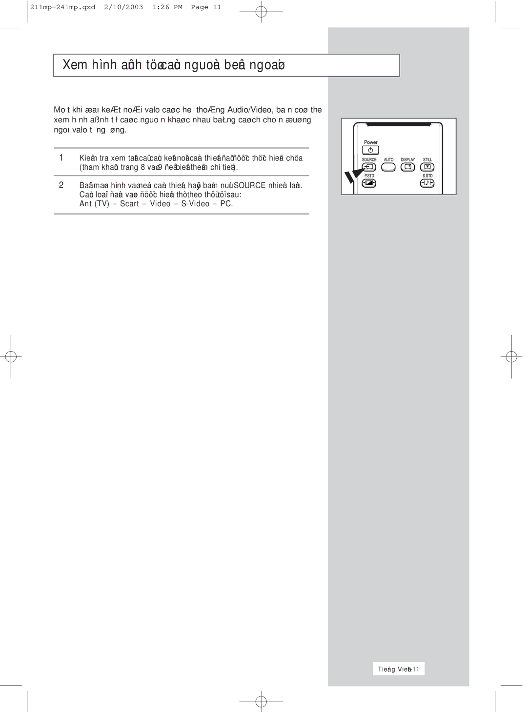 Samsung RS21ASSSS/VNT manual Khi Audio/Video Xem hình Nhau Töông, Chöa, Trang 8 Chi Hình 