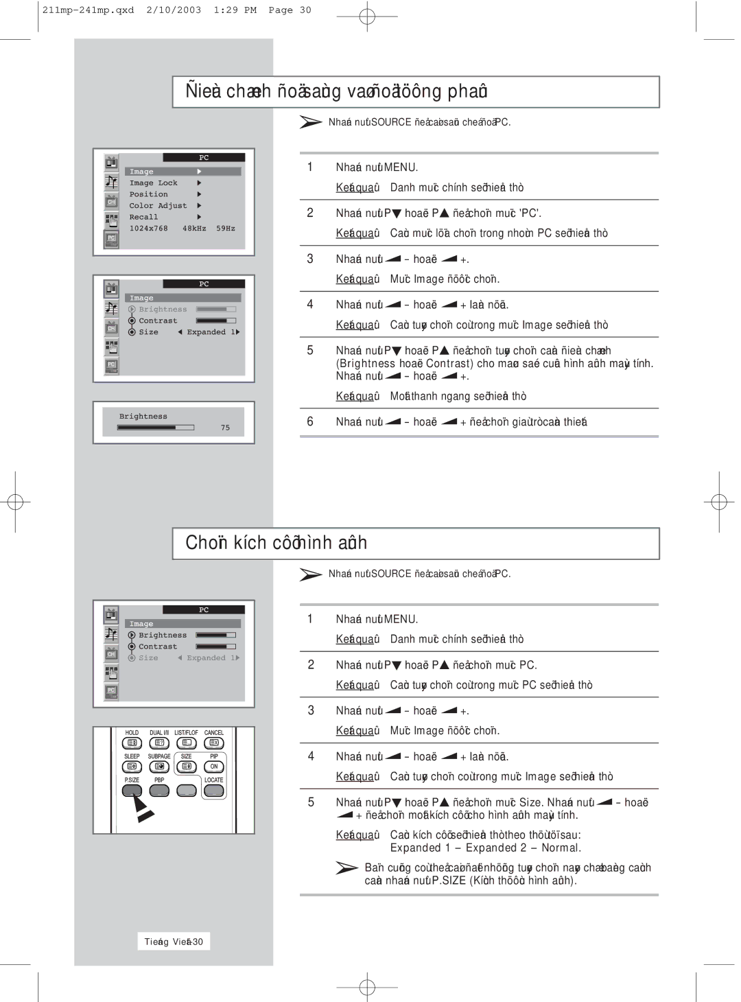 Samsung RS21ASSSS/VNT manual Töông, Kích hình 