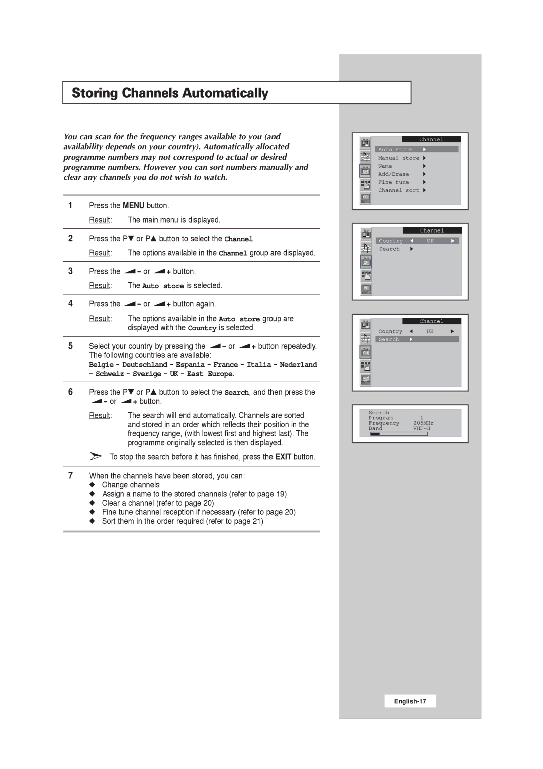 Samsung 211MP, RS21ASSSW/EDC, RS21ASSOW/EDC, RS21ASSOW/ILC manual Storing Channels Automatically 