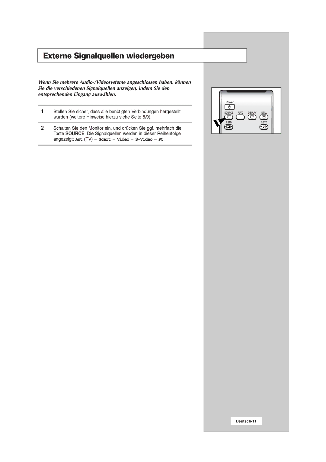 Samsung RS21ASSSW/EDC manual Externe Signalquellen wiedergeben 