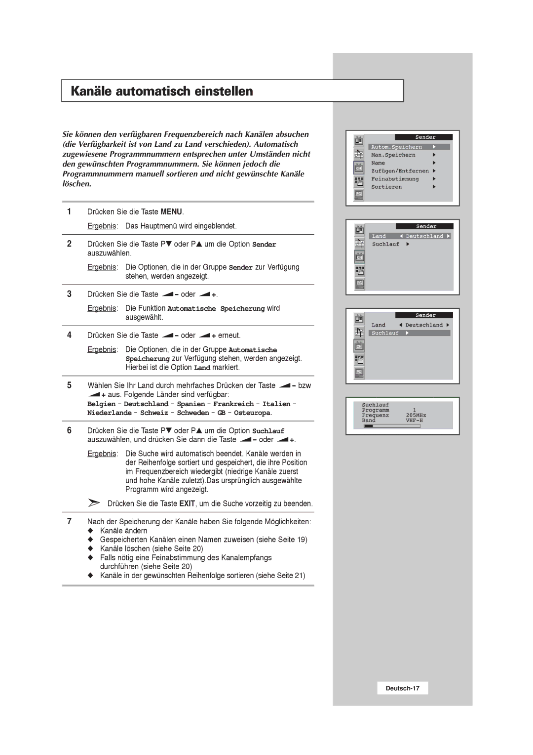 Samsung RS21ASSSW/EDC manual Kanäle automatisch einstellen 