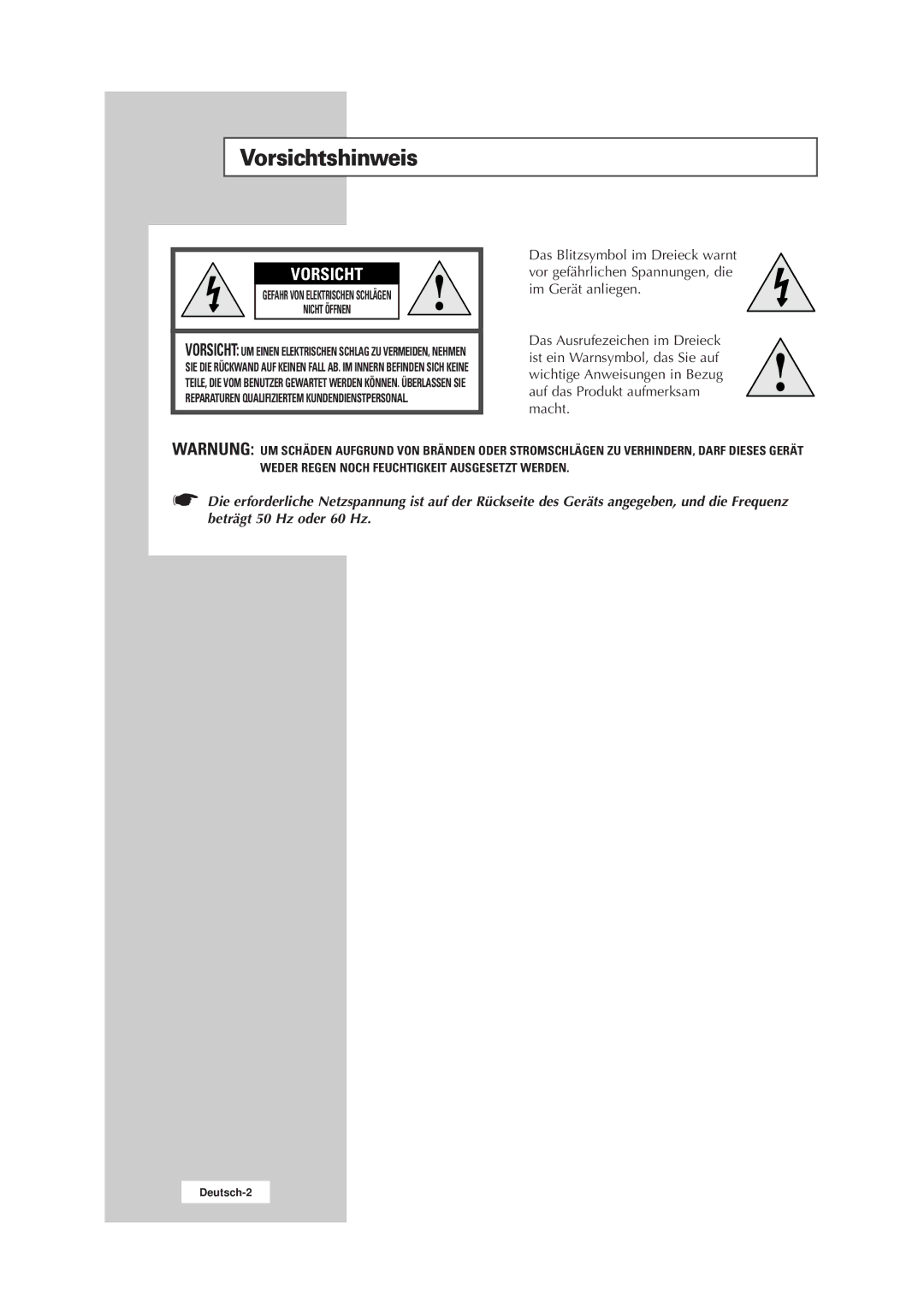 Samsung RS21ASSSW/EDC manual Vorsichtshinweis 