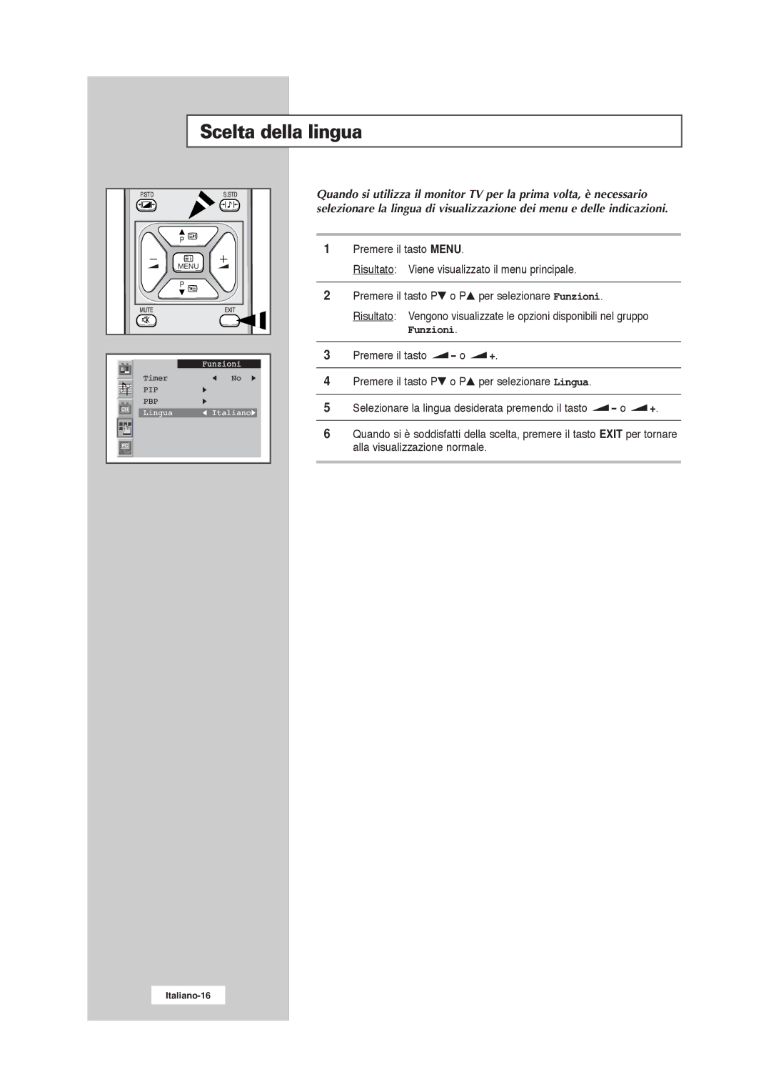 Samsung RS21ASSSW/EDC manual Scelta della lingua, Funzioni 