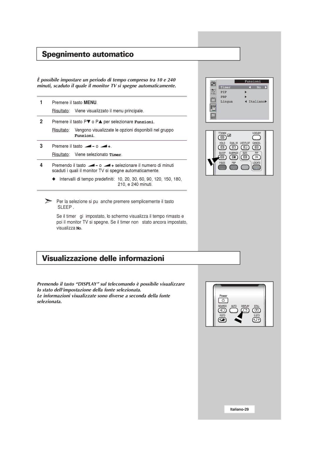 Samsung RS21ASSSW/EDC manual Spegnimento automatico, Visualizzazione delle informazioni 