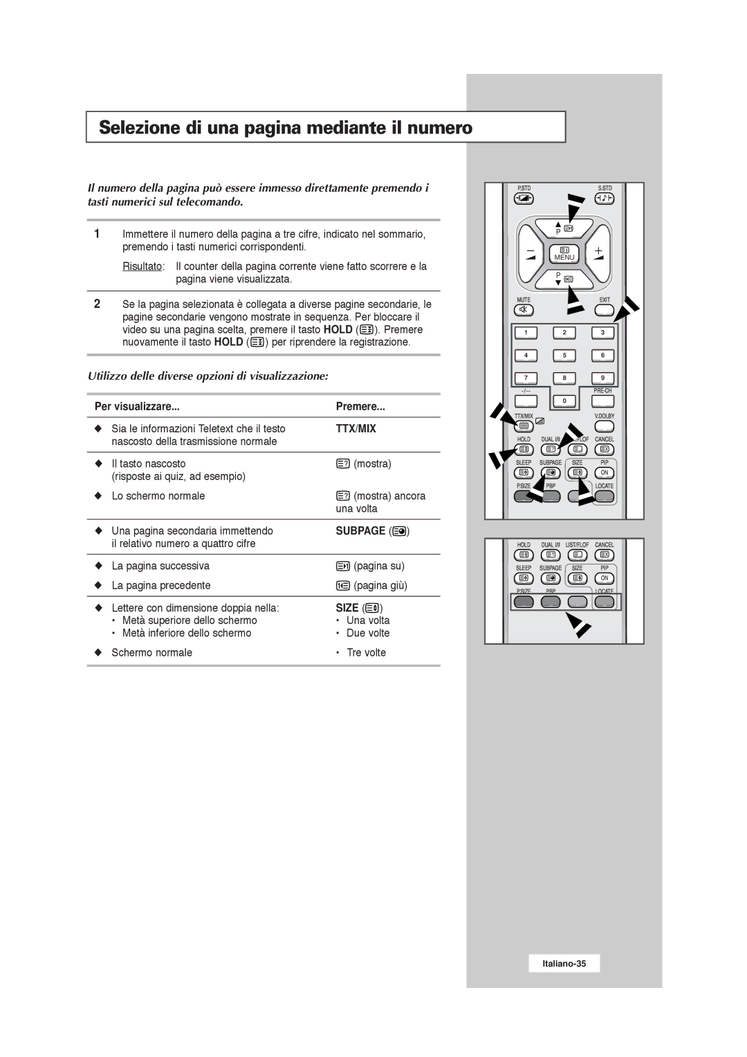 Samsung RS21ASSSW/EDC manual Selezione di una pagina mediante il numero, Per visualizzare Premere 