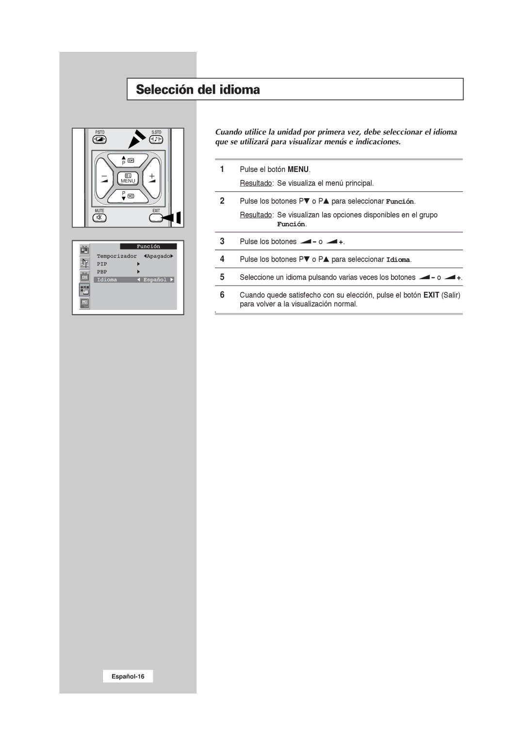 Samsung RS21ASSSW/EDC manual Selección del idioma, Función 