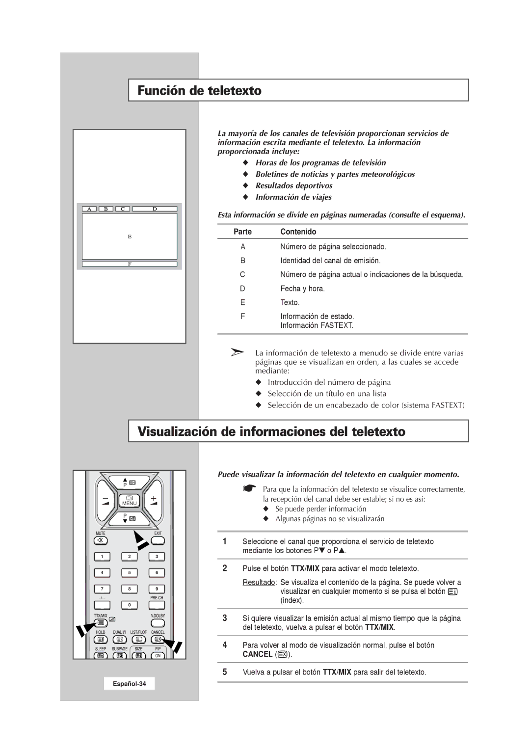 Samsung RS21ASSSW/EDC manual Función de teletexto, Visualización de informaciones del teletexto, Contenido 