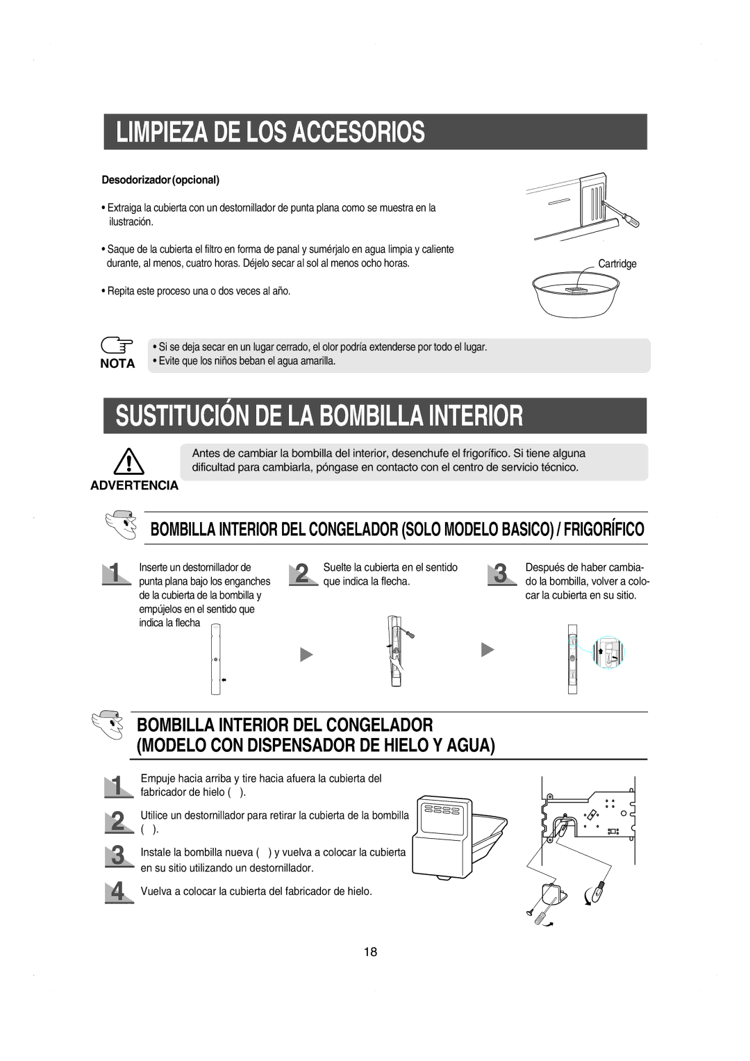 Samsung RS21DCSW1/XEF manual Sustitución DE LA Bombilla Interior, Repita este proceso una o dos veces al año 