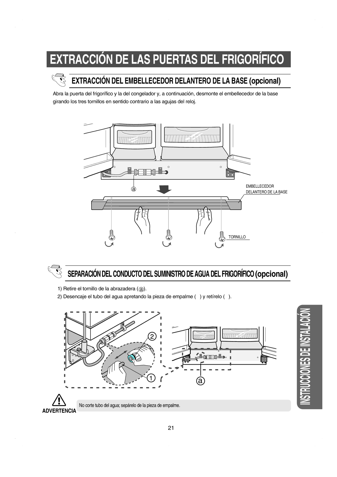 Samsung RS21DCSW1/XEF manual Extracción DE LAS Puertas DEL Frigorífico 