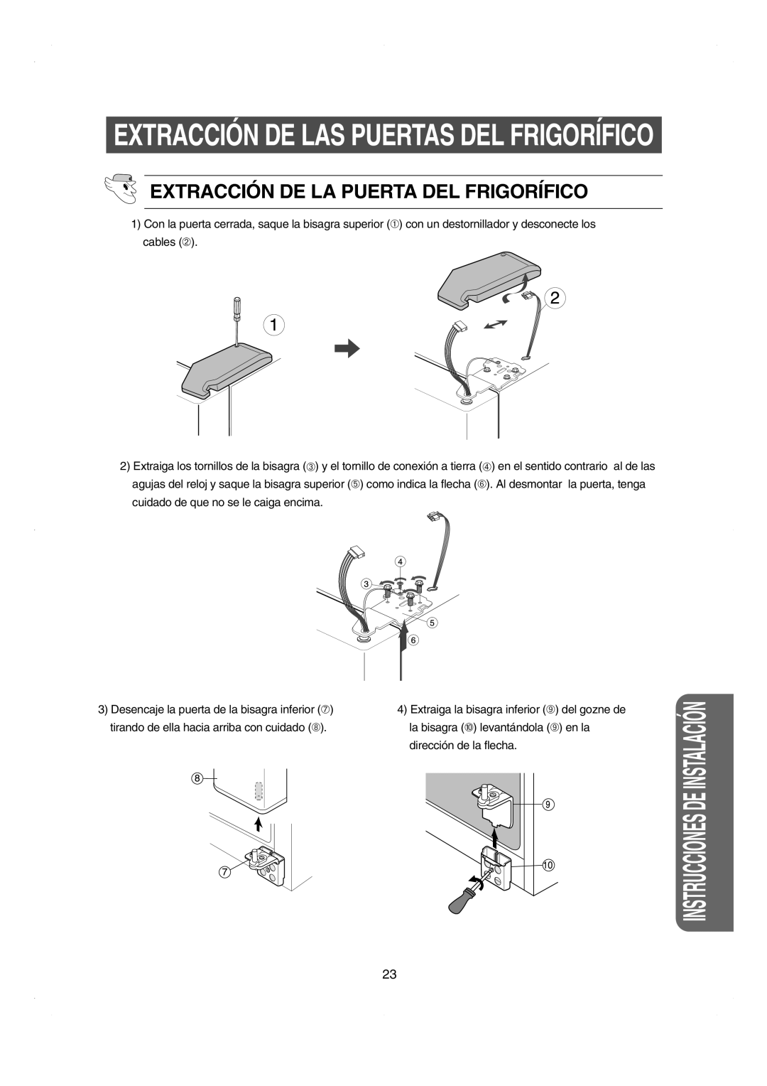 Samsung RS21DCSW1/XEF manual Extracción DE LA Puerta DEL Frigorífico 