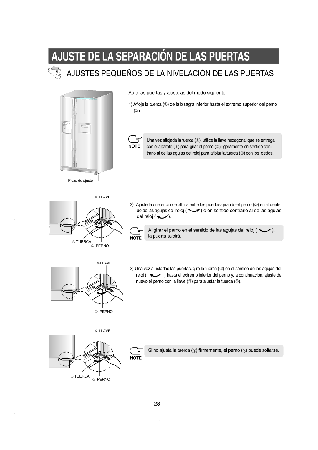 Samsung RS21DCSW1/XEF manual Ajuste DE LA Separación DE LAS Puertas, La puerta subirá 