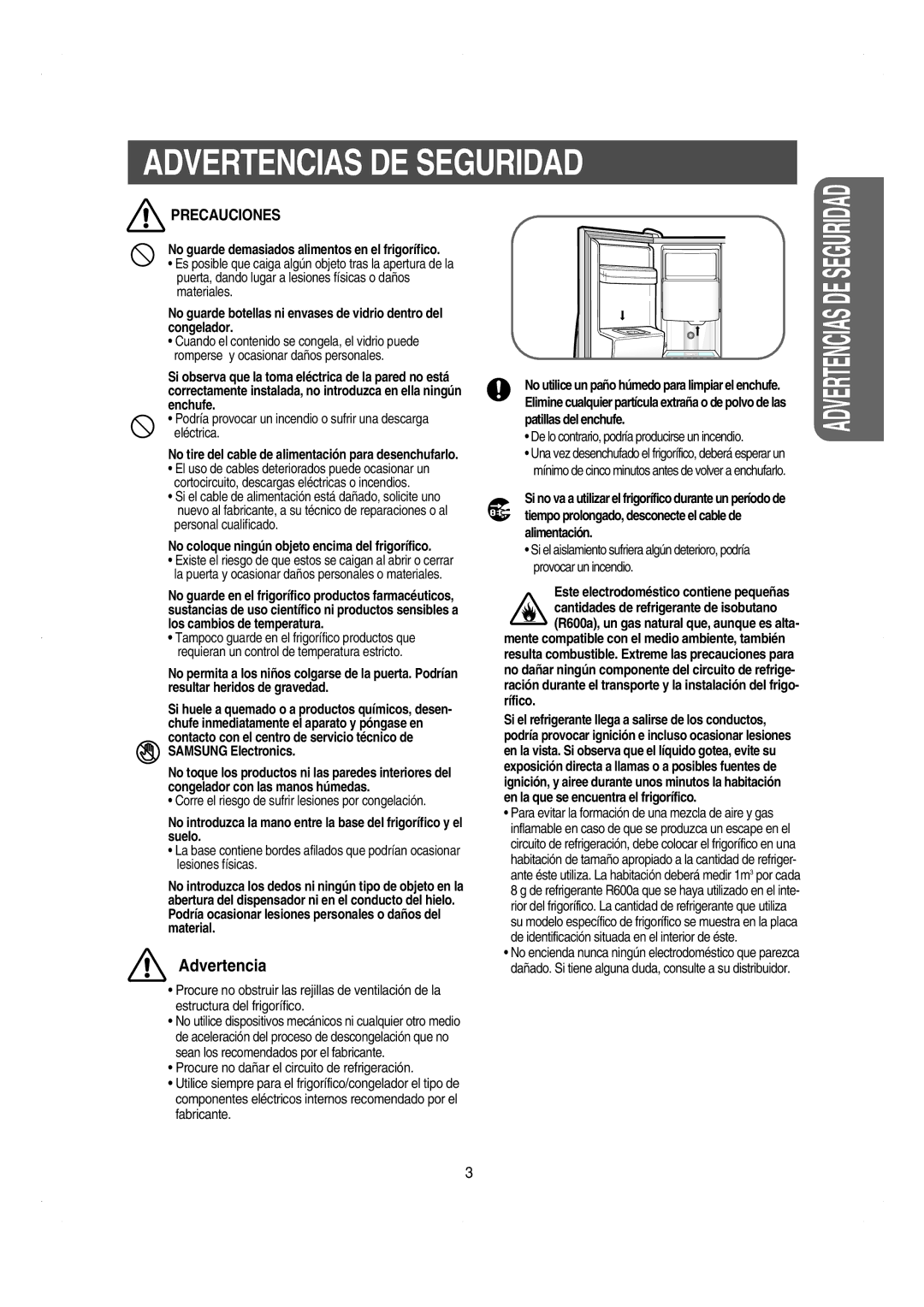 Samsung RS21DCSW1/XEF manual Podría provocar un incendio o sufrir una descarga eléctrica 