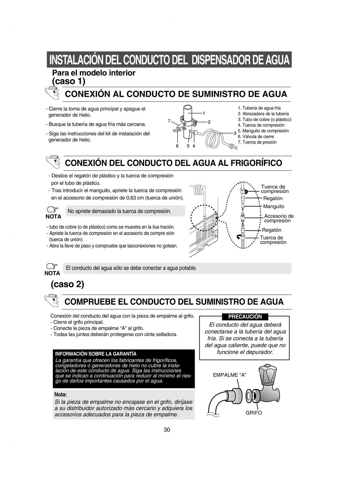 Samsung RS21DCSW1/XEF manual Conexión AL Conducto DE Suministro DE Agua, Conexión DEL Conducto DEL Agua AL Frigorífico 