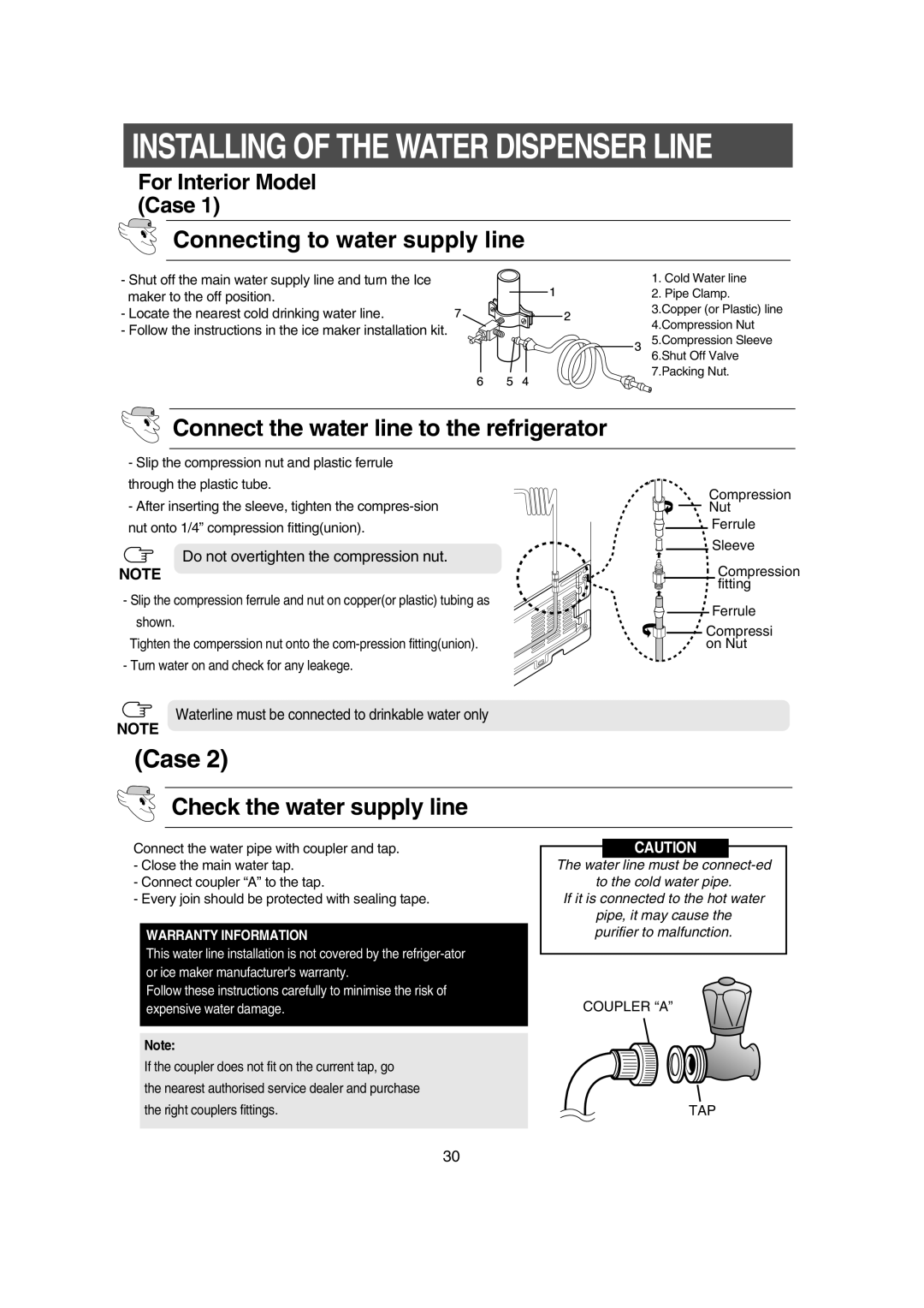 Samsung RS21DCSW1/XEH, RS21DCSW1/BUL manual Connecting to water supply line, Connect the water line to the refrigerator 