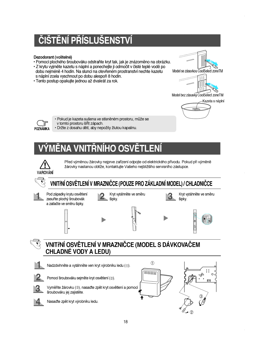 Samsung RS21KLMR1/EST, RS21DCSW1/XEH, RS21DJSV1/XEH, RS21NJSM1/XEH manual VÝMùNA VNIT¤NÍHO OSVùTLENÍ, Dezodorant volitelné 