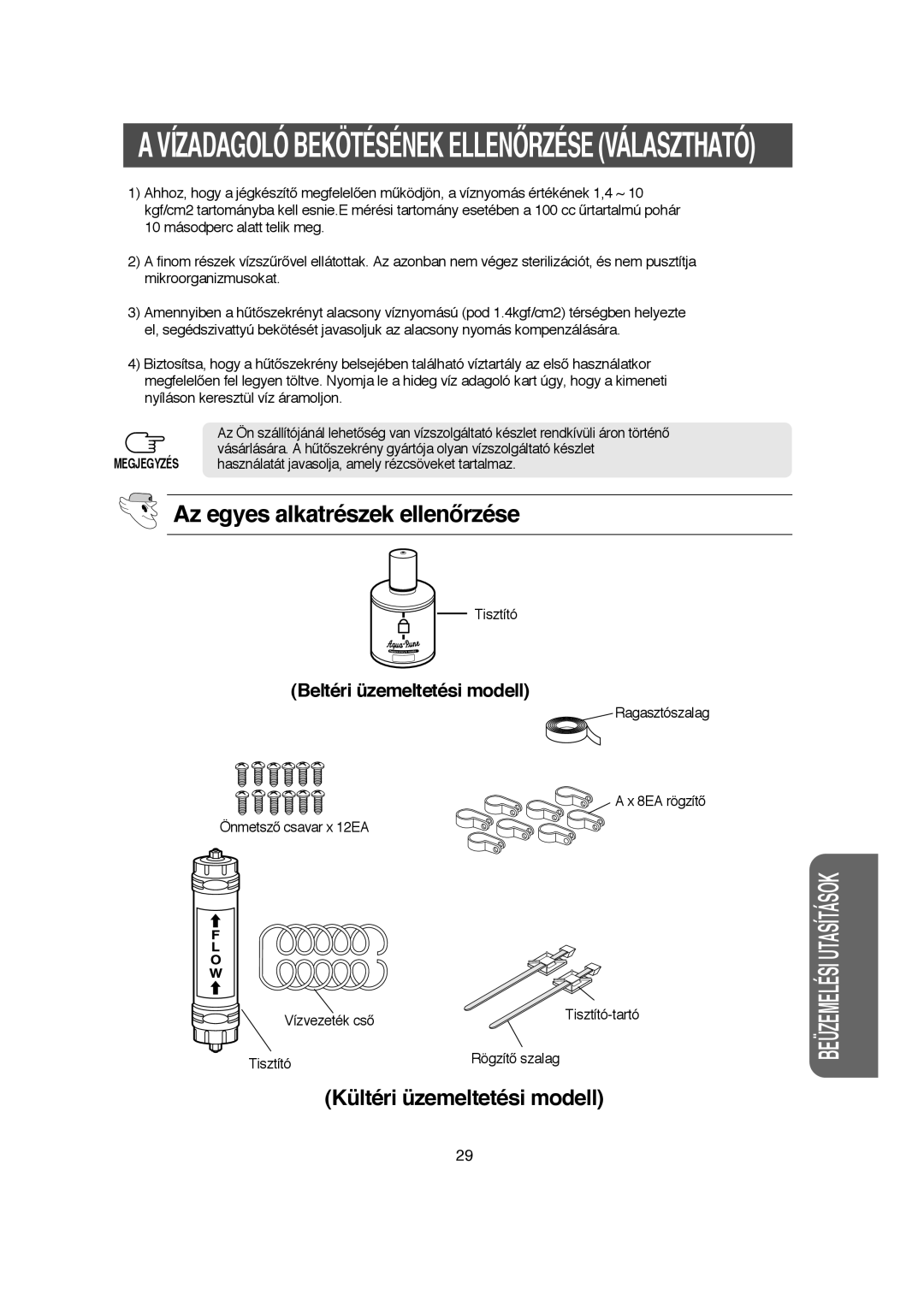 Samsung RS21DCSW1/EST, RS21DCSW1/XEH, RS21DJSV1/XEH manual Az egyes alkatrészek ellenŒrzése, Tisztító RögzítŒ szalag 