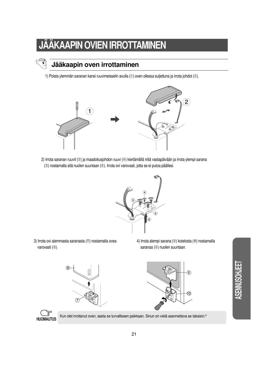 Samsung RS21DGUS1/XEE manual Jää kaapin oven irrottaminen 