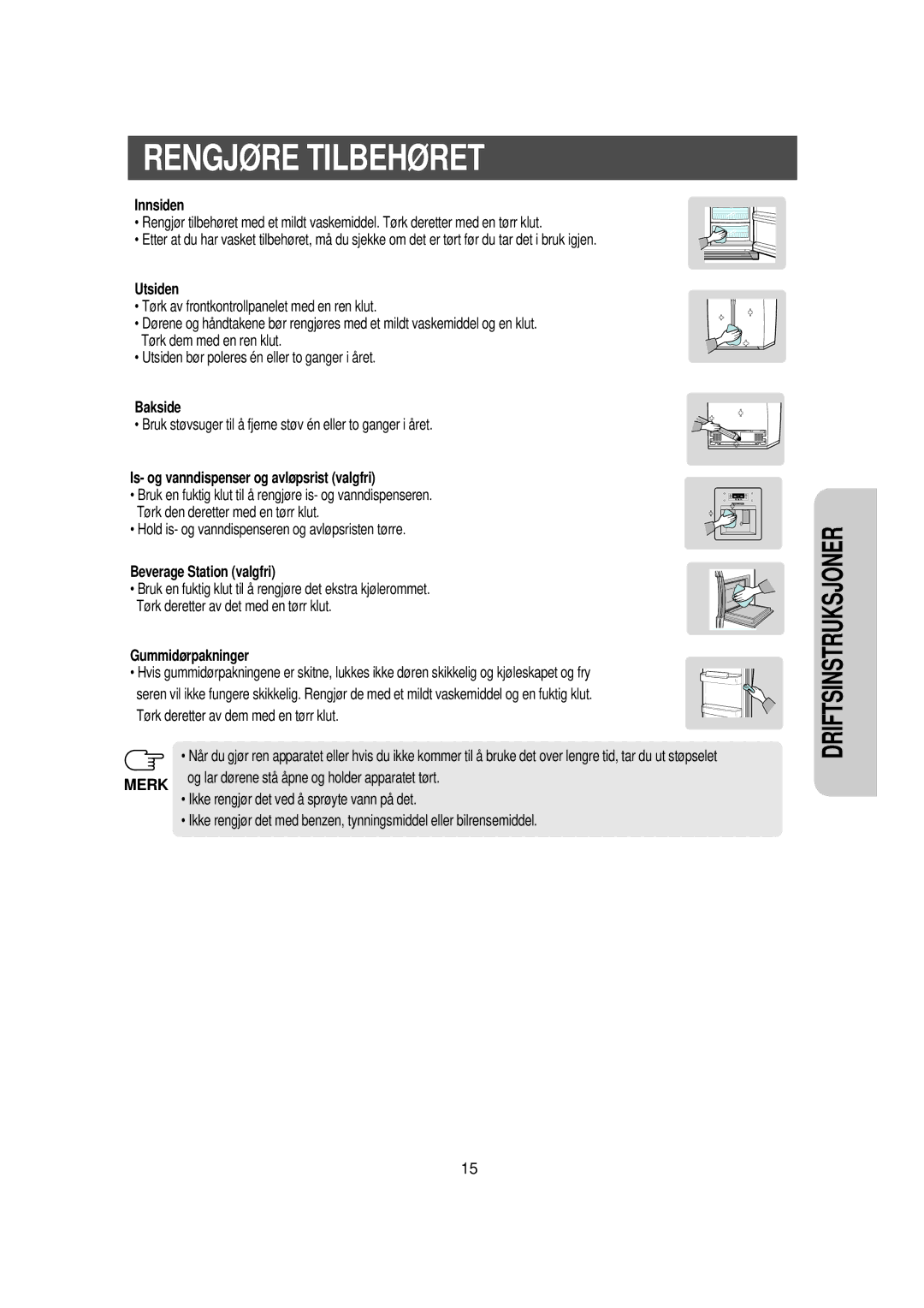 Samsung RS21DGUS1/XEE manual Rengjøre Tilbehøret 