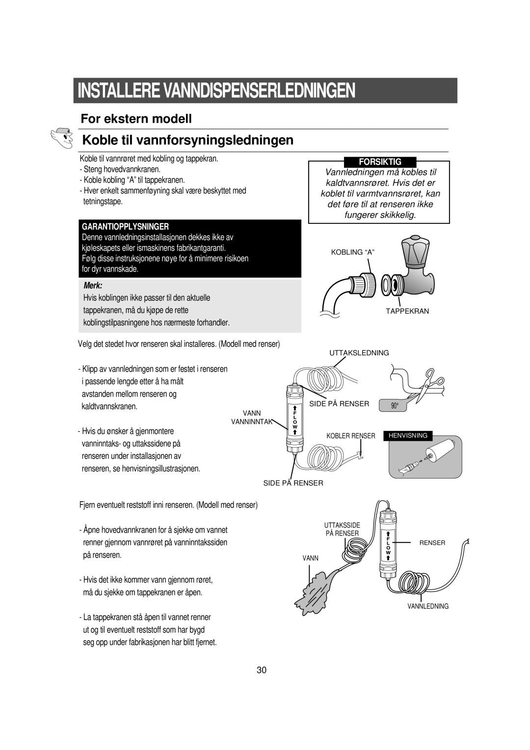 Samsung RS21DGUS1/XEE manual For ekstern modell 