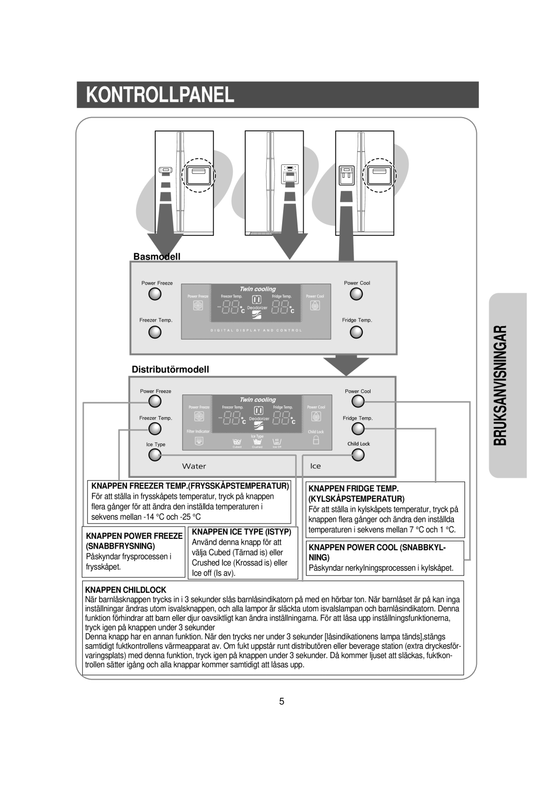 Samsung RS21DGUS1/XEE manual Basmodell Distributörmodell, Kylskåpstemperatur 