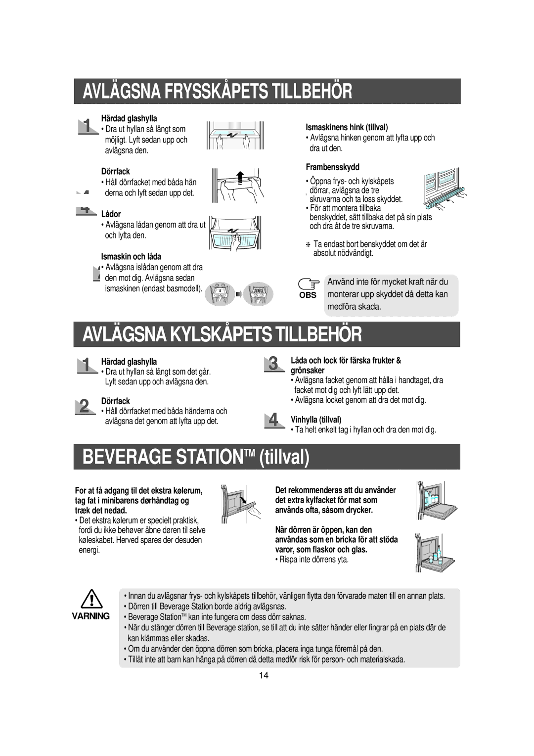 Samsung RS21DGUS1/XEE manual Avlä Gsna Frysskå Pets Tillbehö R, Avlä Gsna Kylskå Pets Tillbehö R 