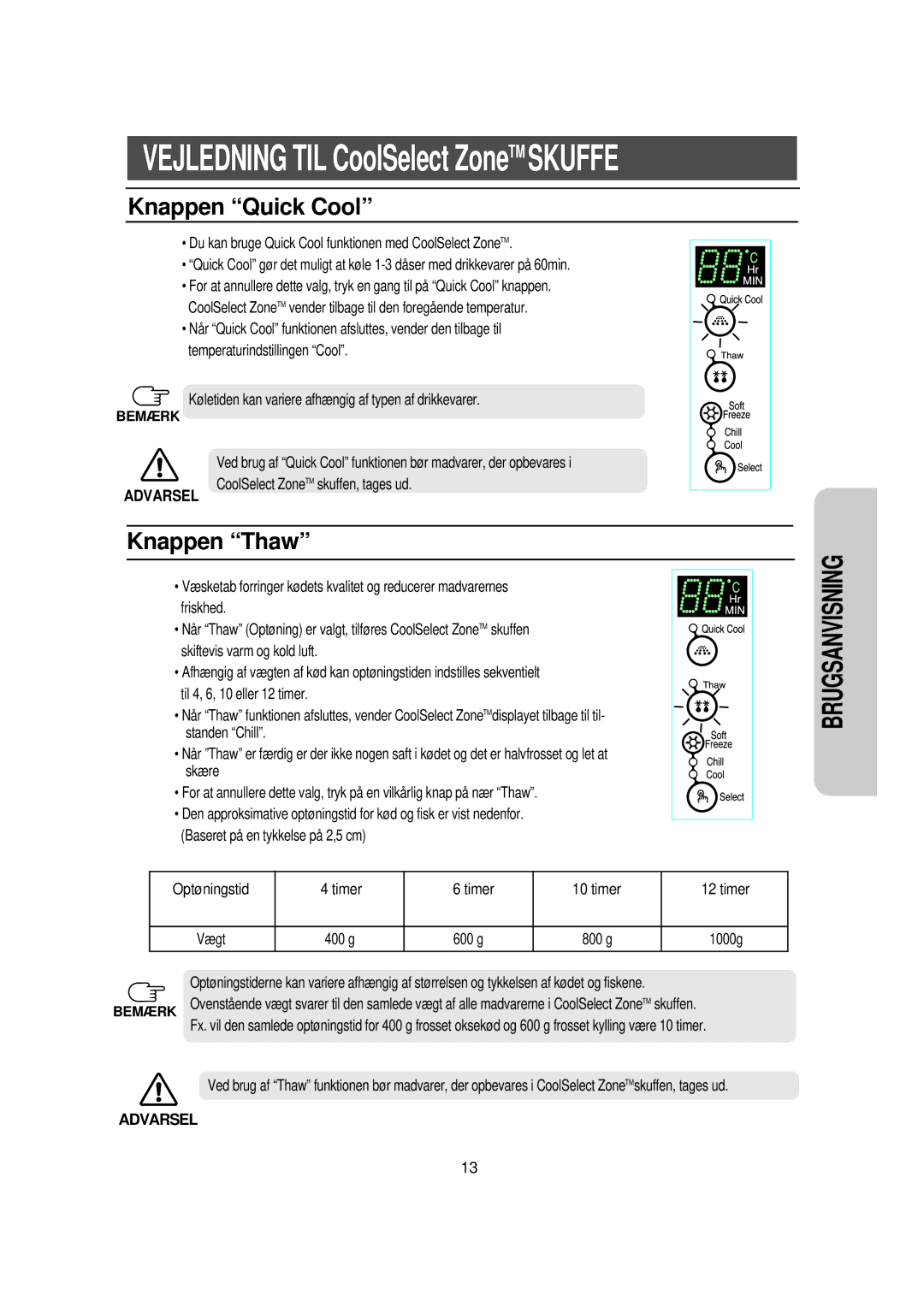 Samsung RS21DGUS1/XEE manual Vejledning TIL CoolSelect ZoneTM Skuffe 