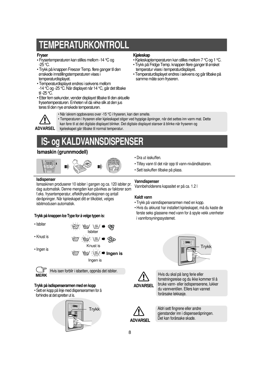 Samsung RS21DGUS1/XEE manual Temperaturkontroll 