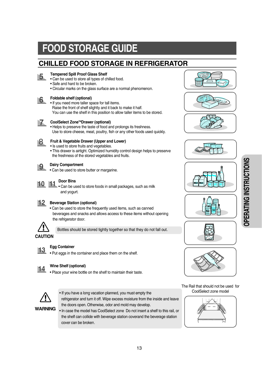 Samsung RS23FKSW1/BUL, RS21DPSM1/SWS, RS21FCSM1/XEG, RS21DCSW1/XEF, RS21DCMS1/XEF manual Chilled Food Storage in Refrigerator 