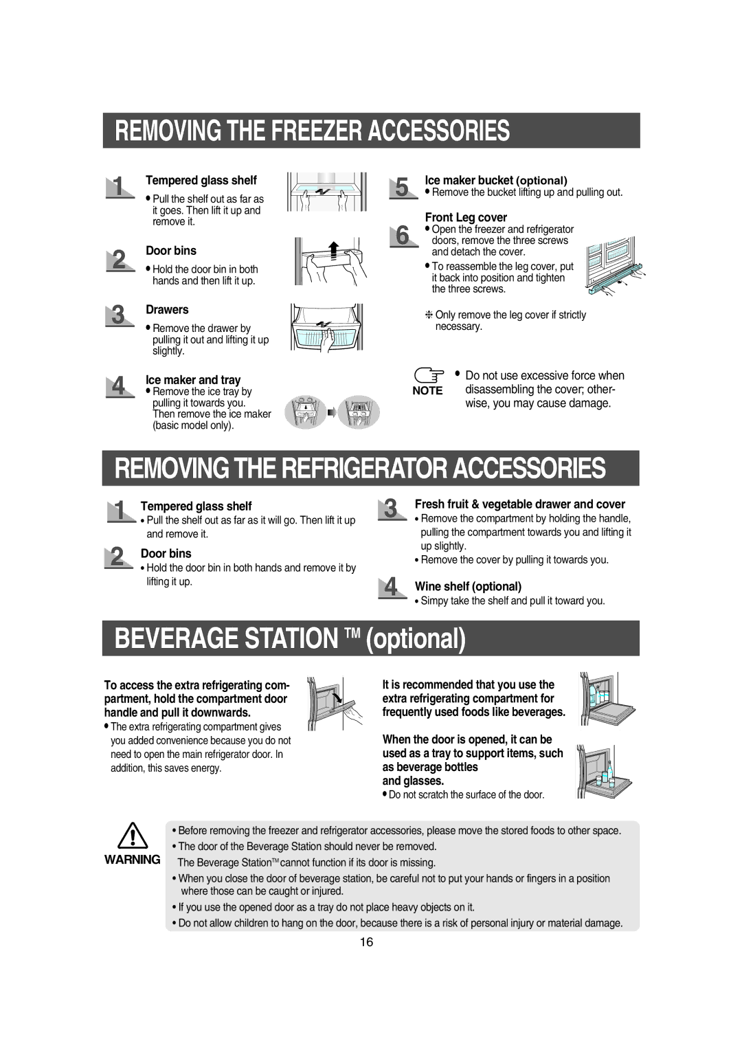 Samsung RS23FCMS1/BUL, RS21DPSM1/SWS, RS21FCSM1/XEG, RS21DCSW1/XEF, RS21DCMS1/XEF manual Removing the Freezer Accessories 