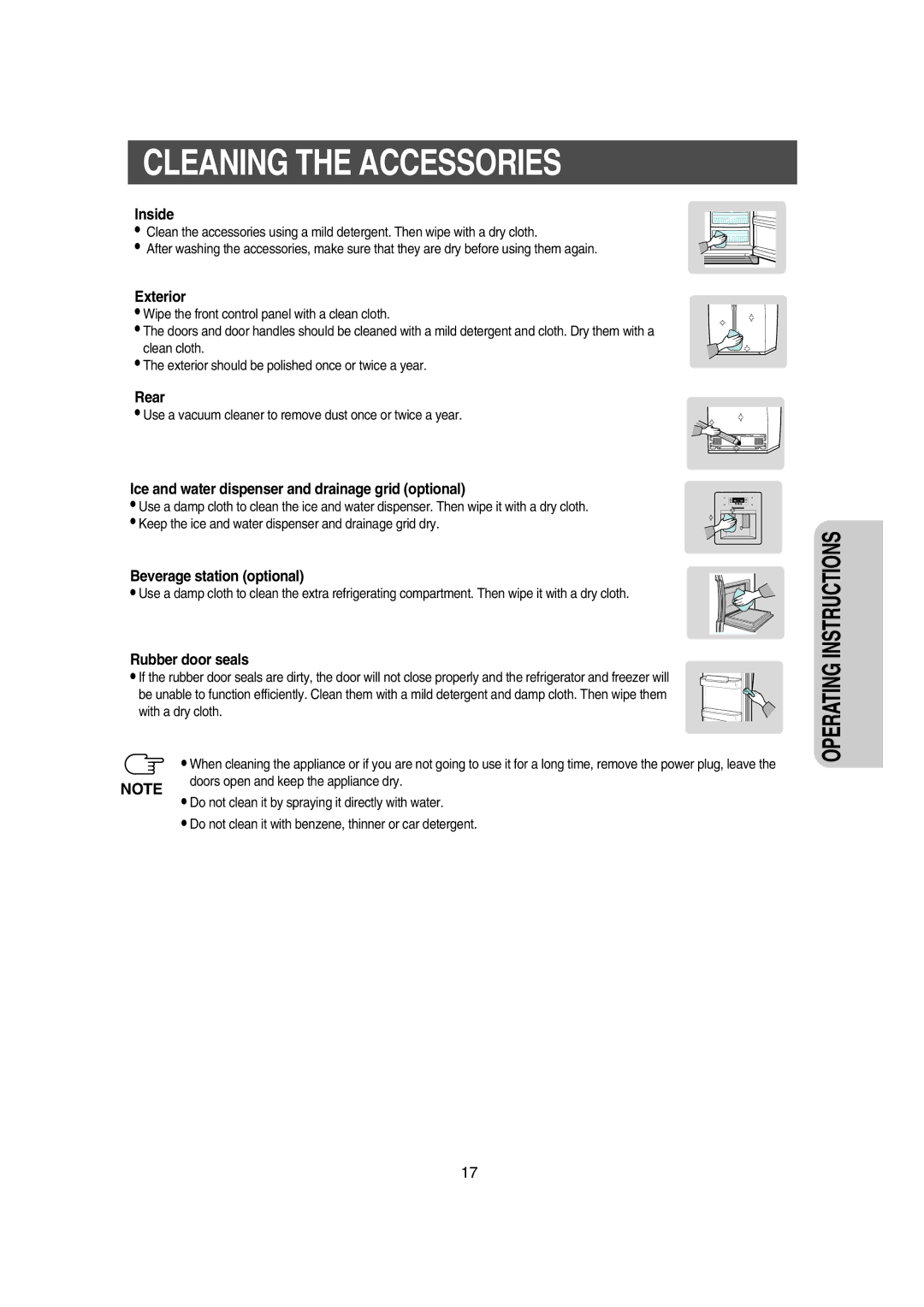 Samsung RS21FCSW1/BUL, RS21DPSM1/SWS, RS21FCSM1/XEG, RS21DCSW1/XEF, RS21DCMS1/XEF, RS21DCSW1/XEH manual Cleaning the Accessories 