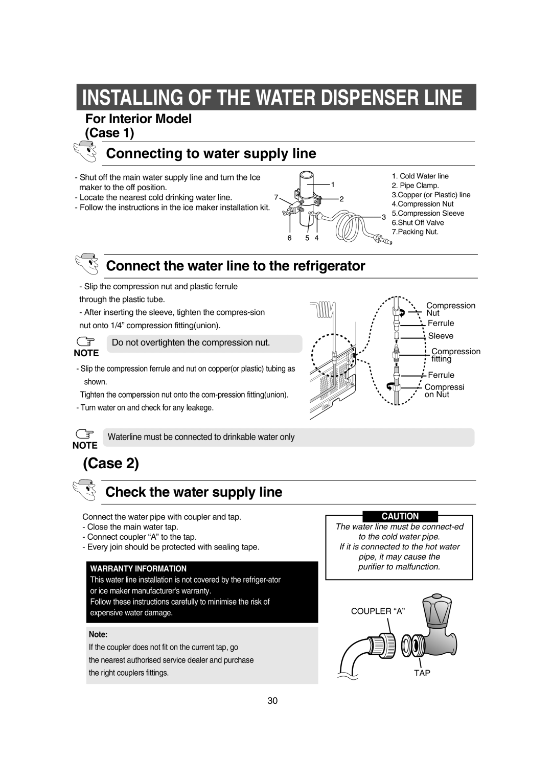 Samsung RS21FCSW1/LIB, RS21DPSM1/SWS manual Connecting to water supply line, Connect the water line to the refrigerator 