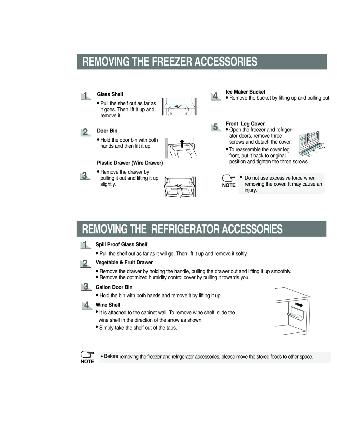 Samsung RS25KCNS1/XEF Glass Shelf, Door Bin, Plastic Drawer Wire Drawer, Ice Maker Bucket, Front Leg Cover, Wine Shelf 