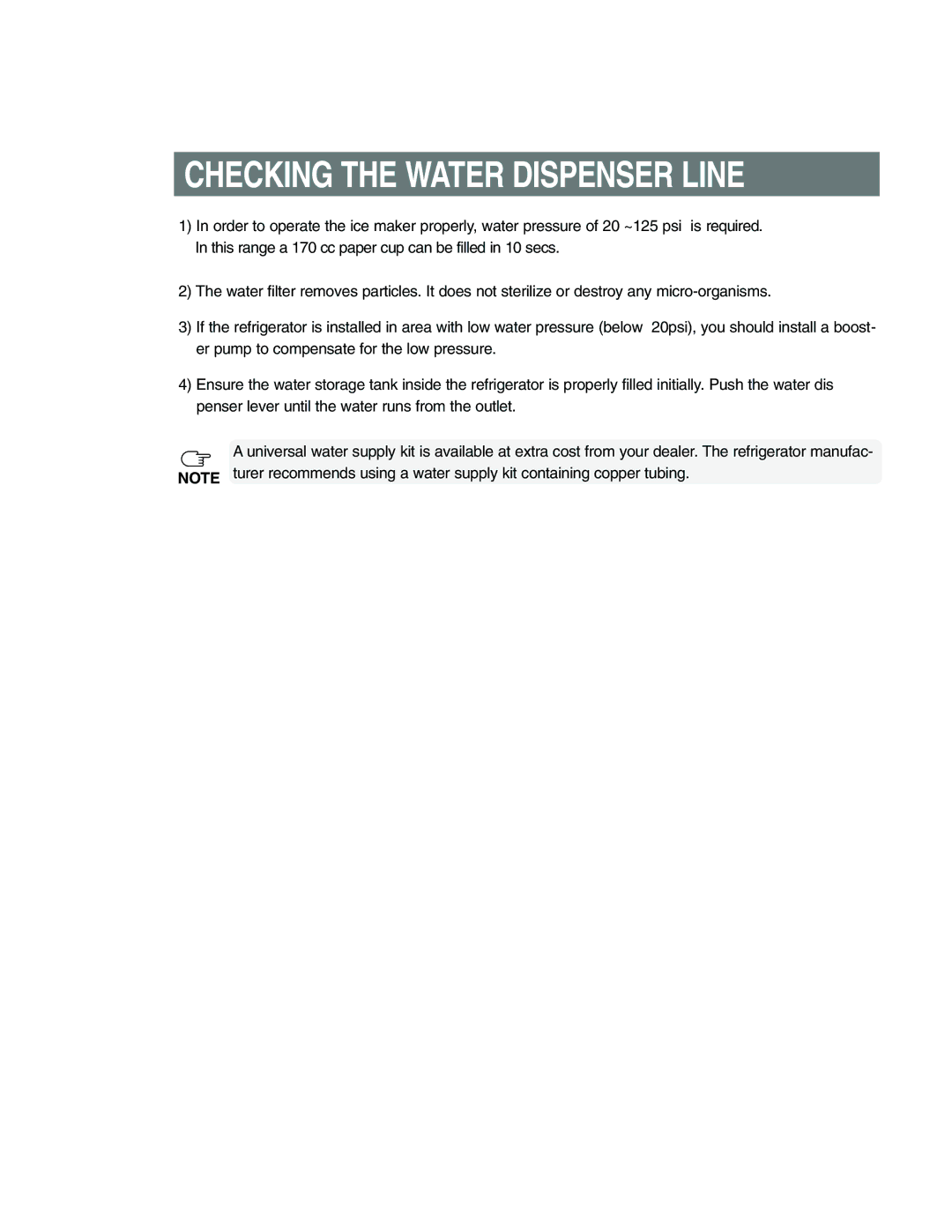 Samsung RS27KLMR1/ZBD, RS21FANS1/XEG, RS27KGRS1/ANU, RS25KCSW1/XEF, RS25KCSL1/XEF manual Checking the Water Dispenser Line 