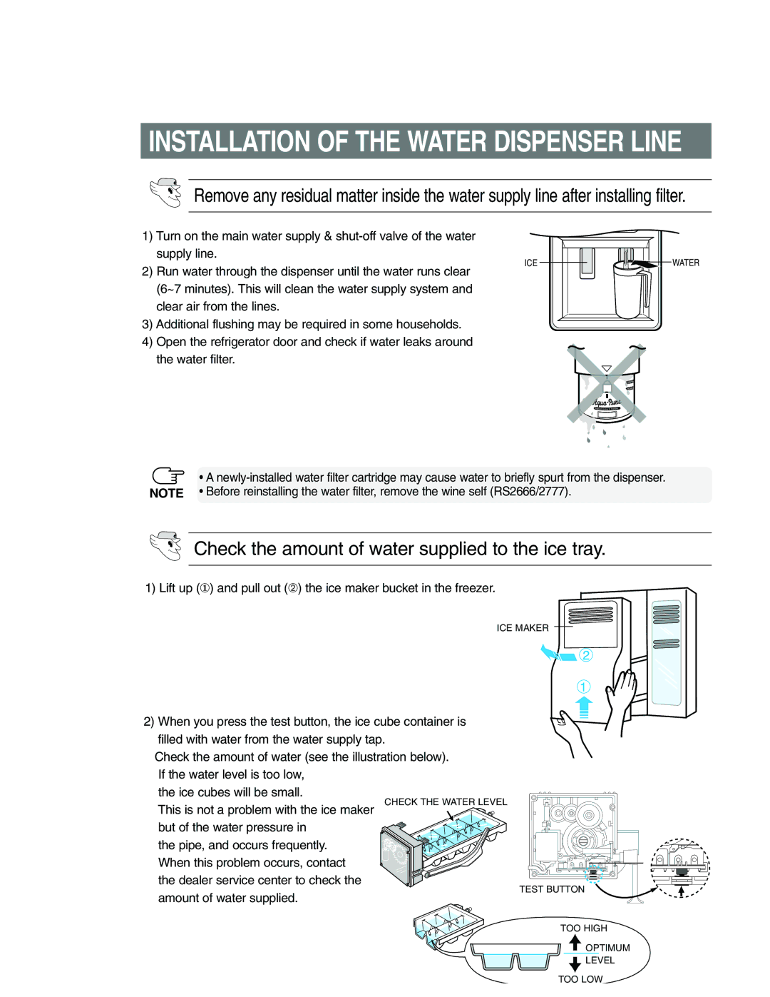 Samsung RS25FASW1/JUM, RS21FANS1/XEG, RS27KGRS1/ANU, RS25KCSW1/XEF, RS25KCSL1/XEF Installation of the Water Dispenser Line 