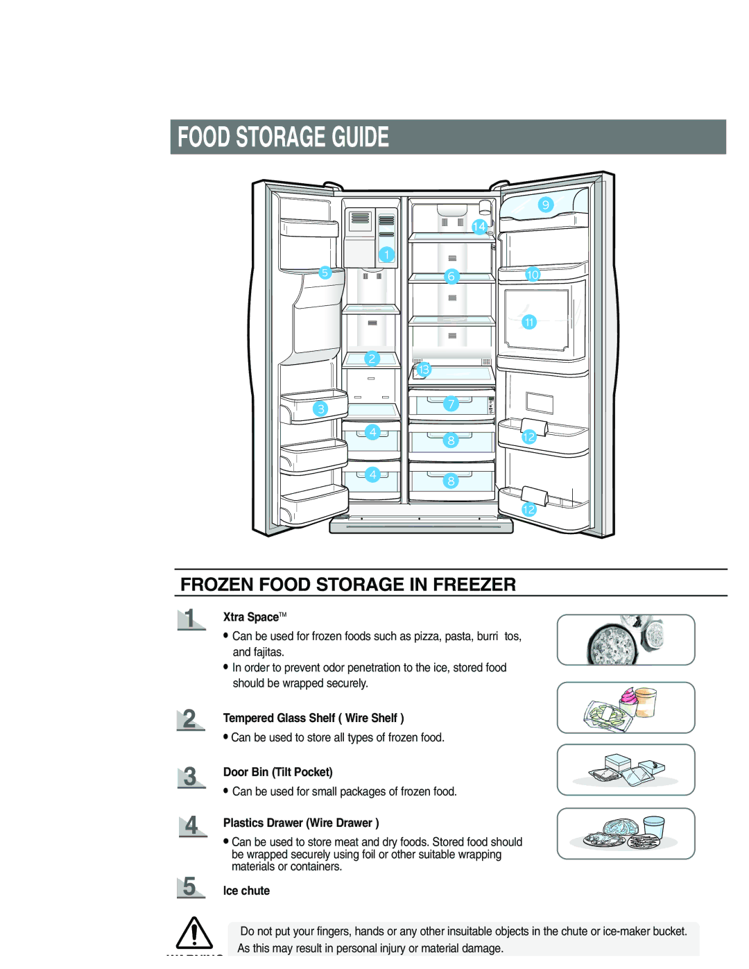 Samsung RS25KLAT1/XEF, RS21FANS1/XEG, RS27KGRS1/ANU, RS25KCSW1/XEF, RS25KCSL1/XEF, RS24KANS1/CAF manual Food Storage Guide 