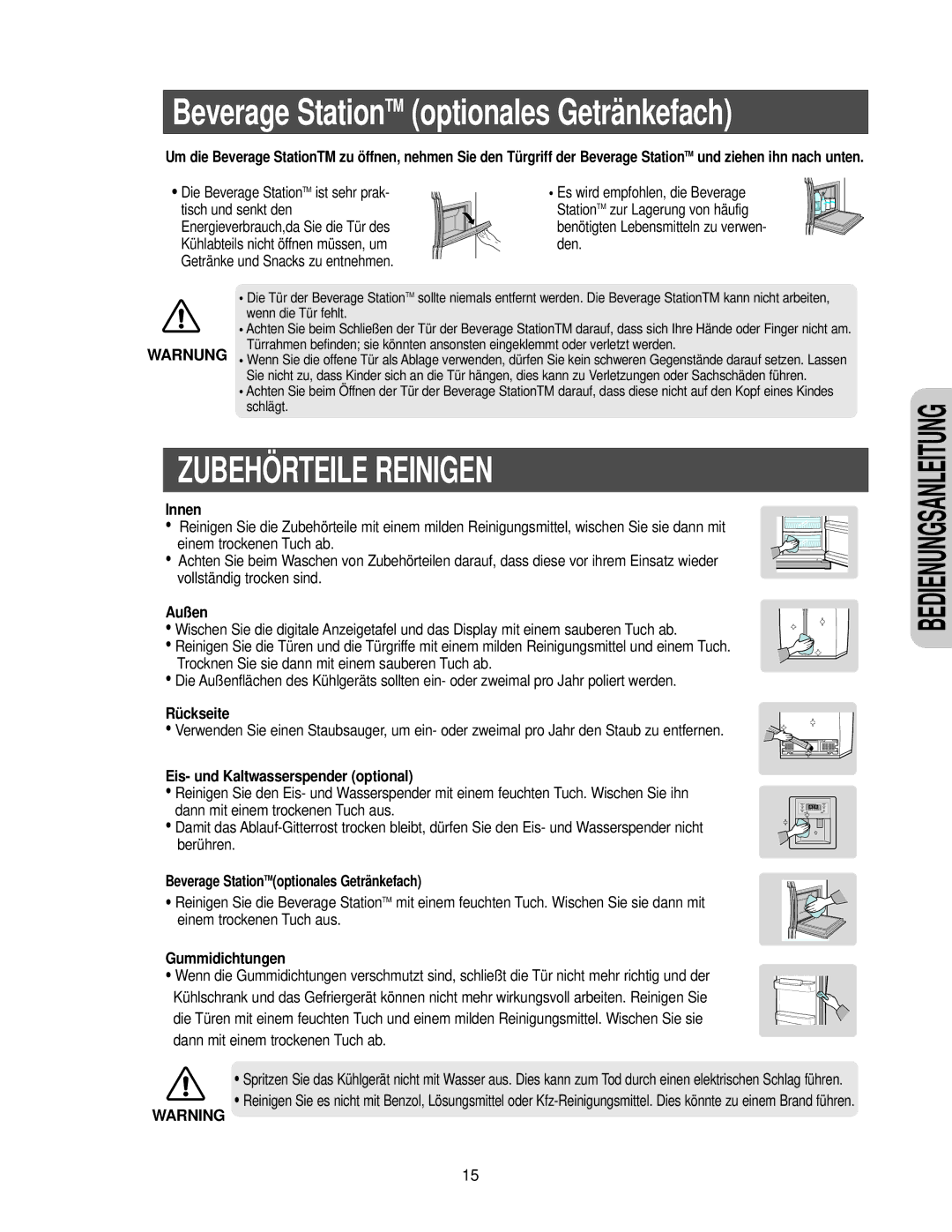 Samsung RS27KGRS1/ANU, RS21FANS1/XEG manual Zubehörteile Reinigen 