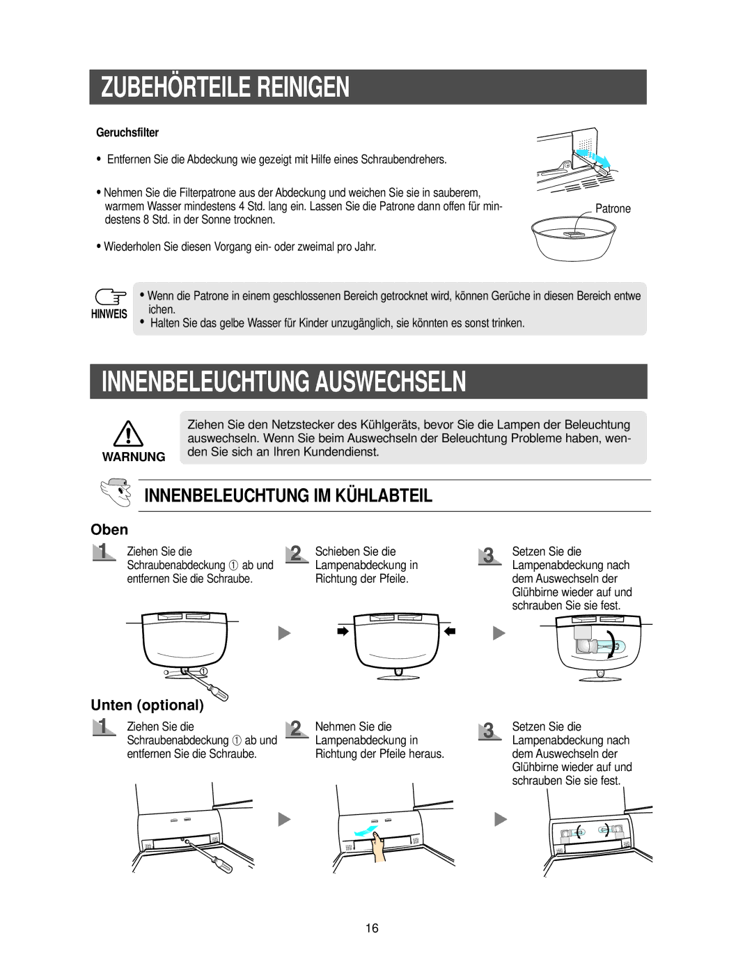 Samsung RS21FANS1/XEG, RS27KGRS1/ANU manual Innenbeleuchtung Auswechseln, Geruchsfilter 