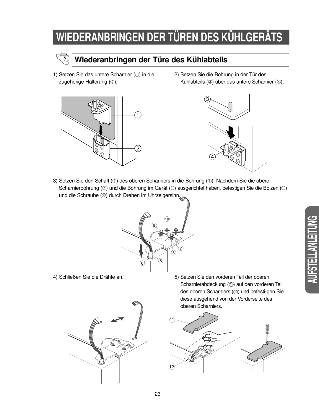 Samsung RS27KGRS1/ANU, RS21FANS1/XEG Wiederanbringen DER Türen DES Kühlgeräts, Wiederanbringen der Türe des Kühlabteils 