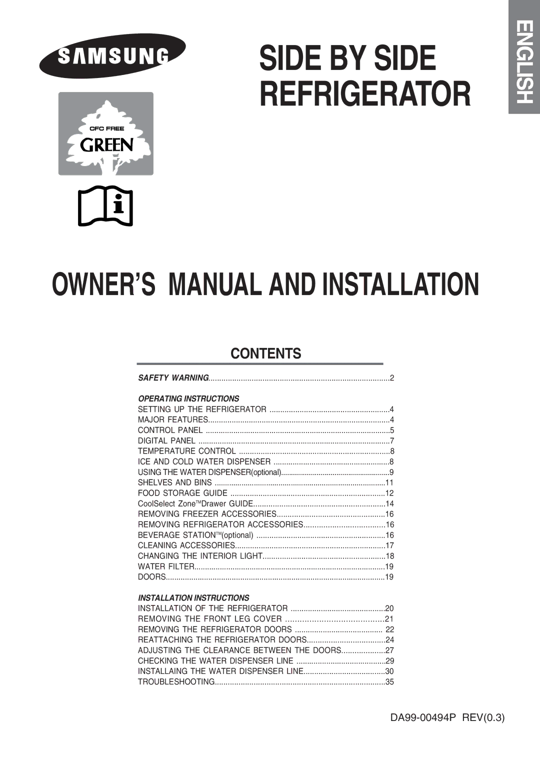 Samsung RS27KGRS1/ANU, RS21FANS1/XEG, RS25KCSW1/XEF, RS25KCSL1/XEF, RS24KANS1/CAF manual Side by Side Refrigerator 