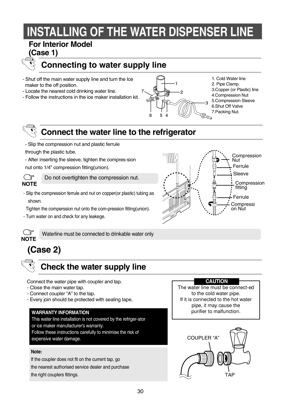 Samsung RS21NCSW2/ZAM, RS21FASW1/SAL manual Connecting to water supply line, Connect the water line to the refrigerator 