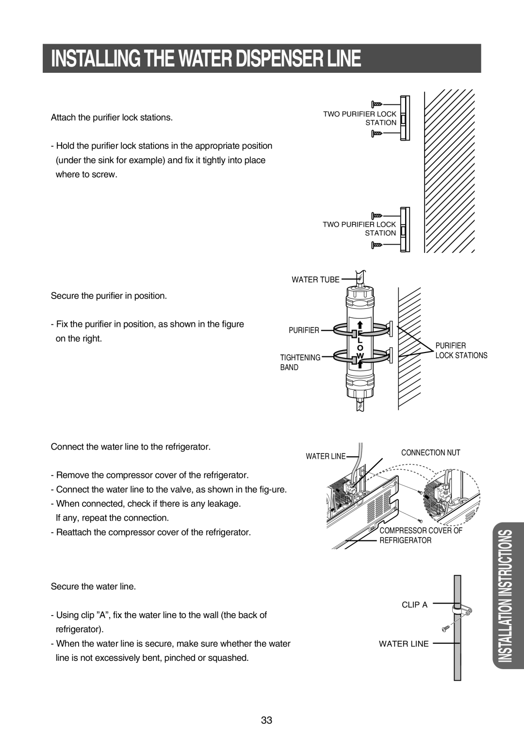 Samsung RS21FASW1/MOH, RS21FASW1/SAL, RS21FGRS1/JUM, RS21FLAT1/ATC, RS21FLMR1/NEC manual Installing the Water Dispenser Line 