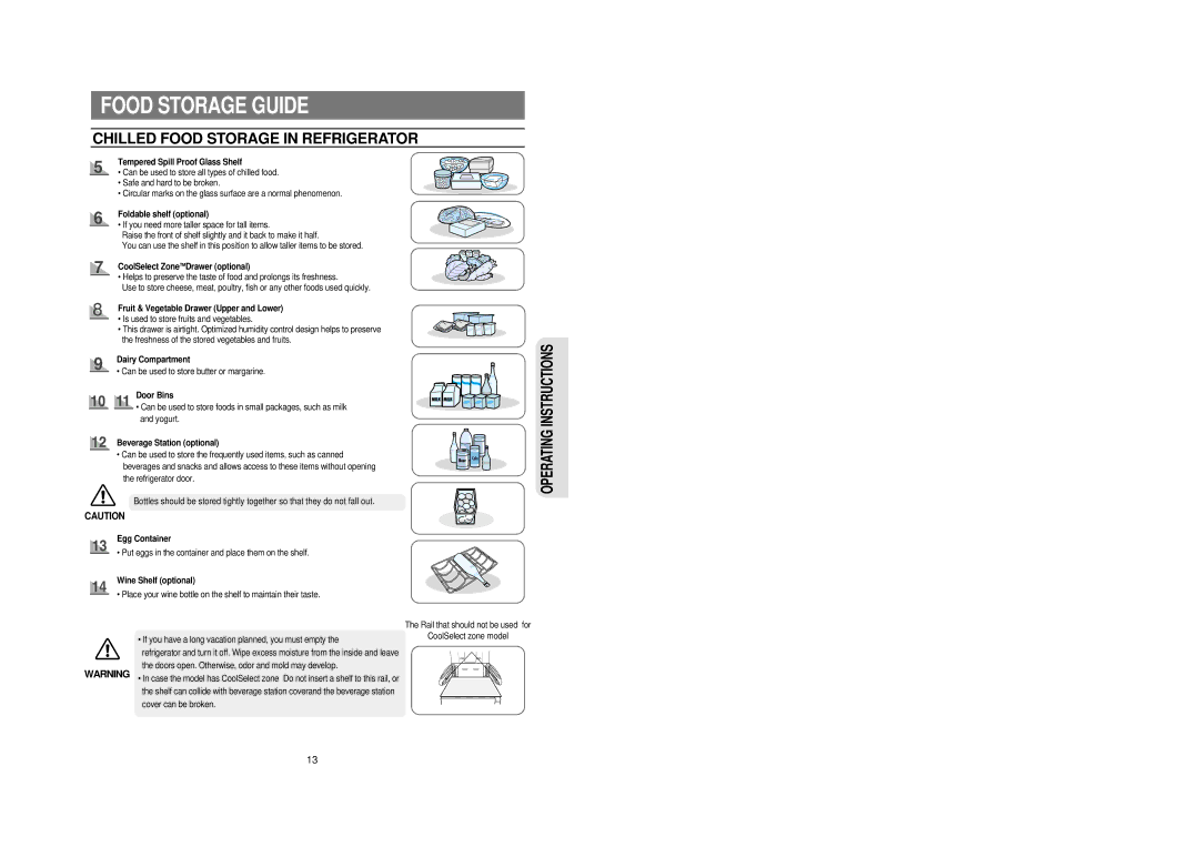 Samsung RS21DCSM1/BUL, RS21FCSM1/BUL manual Chilled Food Storage in Refrigerator 