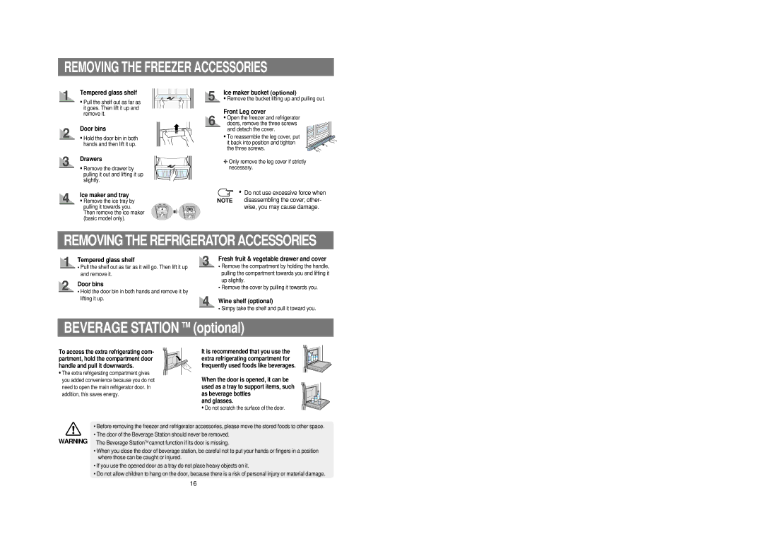 Samsung RS21FCSM1/BUL, RS21DCSM1/BUL manual Removing the Refrigerator Accessories 